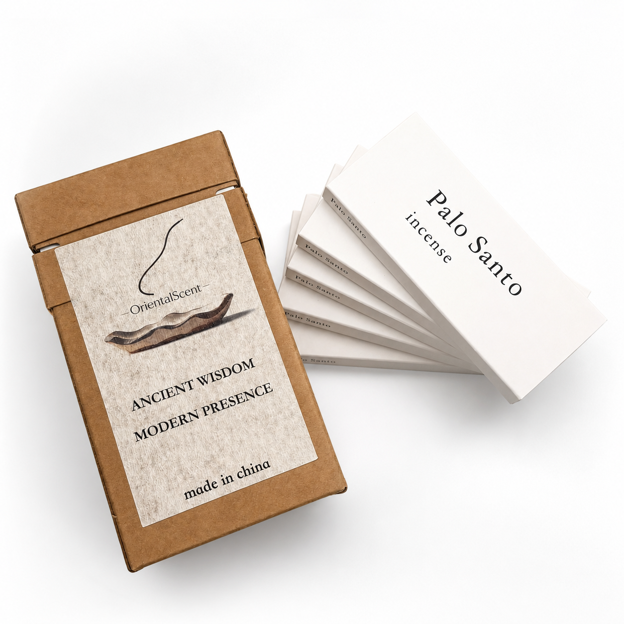 Palo Santo Incense Set — Clean & Sacred — lifestyle photo showing incense burning with smoke trail — handcrafted natural incense by OrientalScent