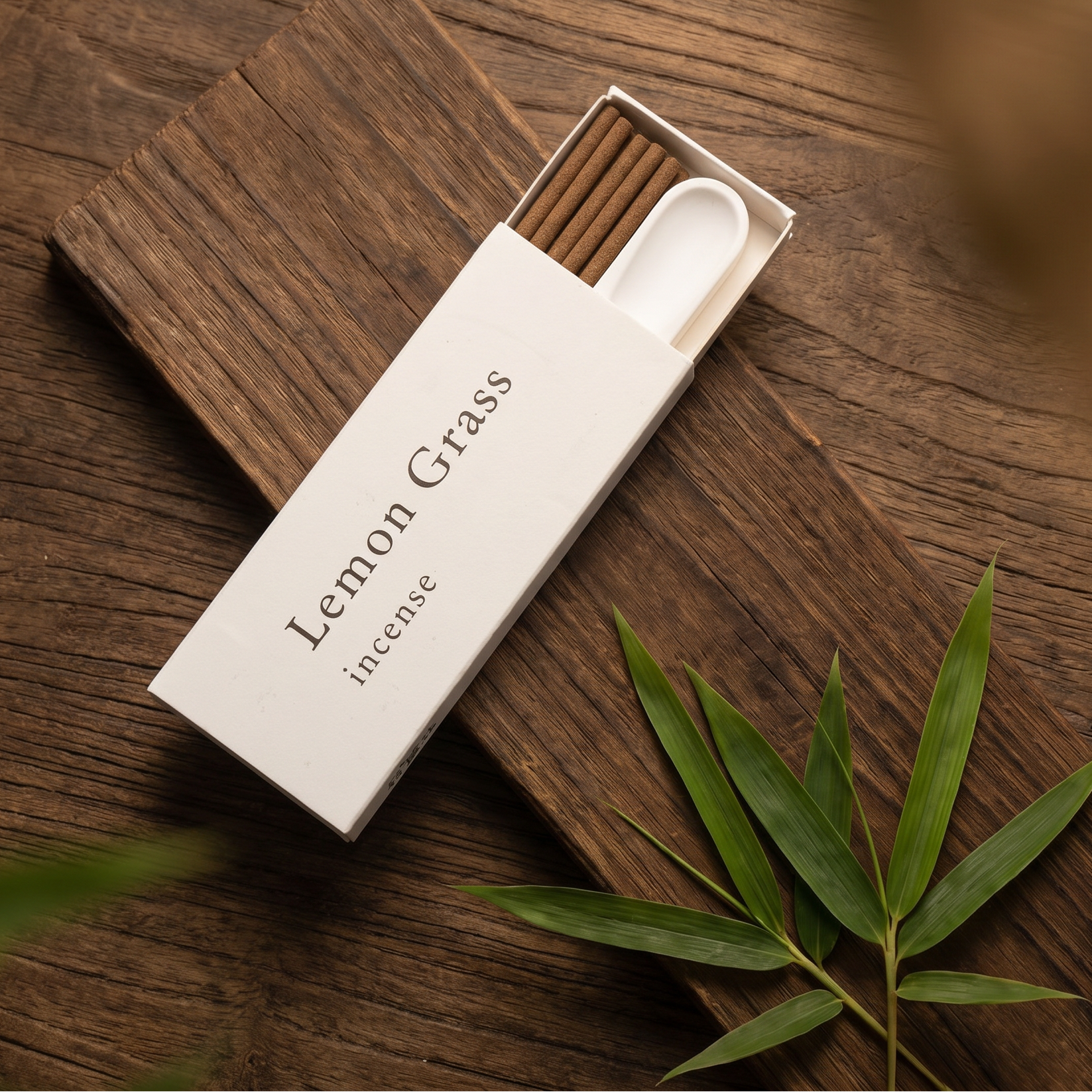 Lemongrass Incense Set — Bright & Energizing — closeup of hand-rolled incense sticks and alloy holder — handcrafted natural incense by OrientalScent