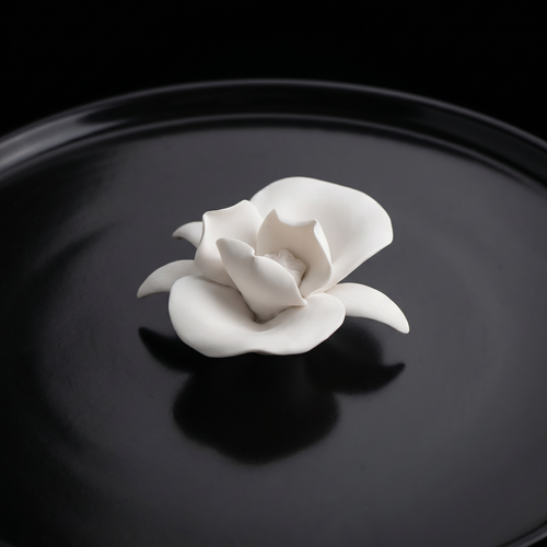 Handmade Butterfly Flower Ceramic Incense Holder — Dehua white porcelain, blooming magnolia flower design — artisan ceramic incense holder by OrientalScent