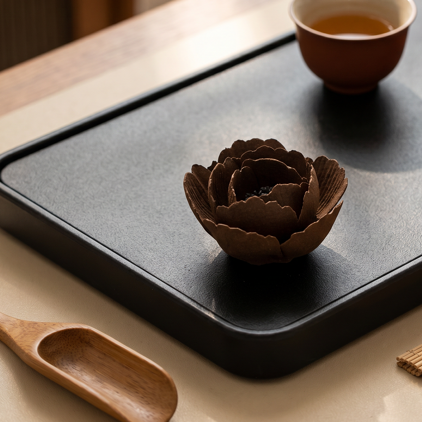 Handmade Artisan Blooming Ceramic Incense Holder — side profile, tip-resistant base — artisan ceramic incense holder by OrientalScent