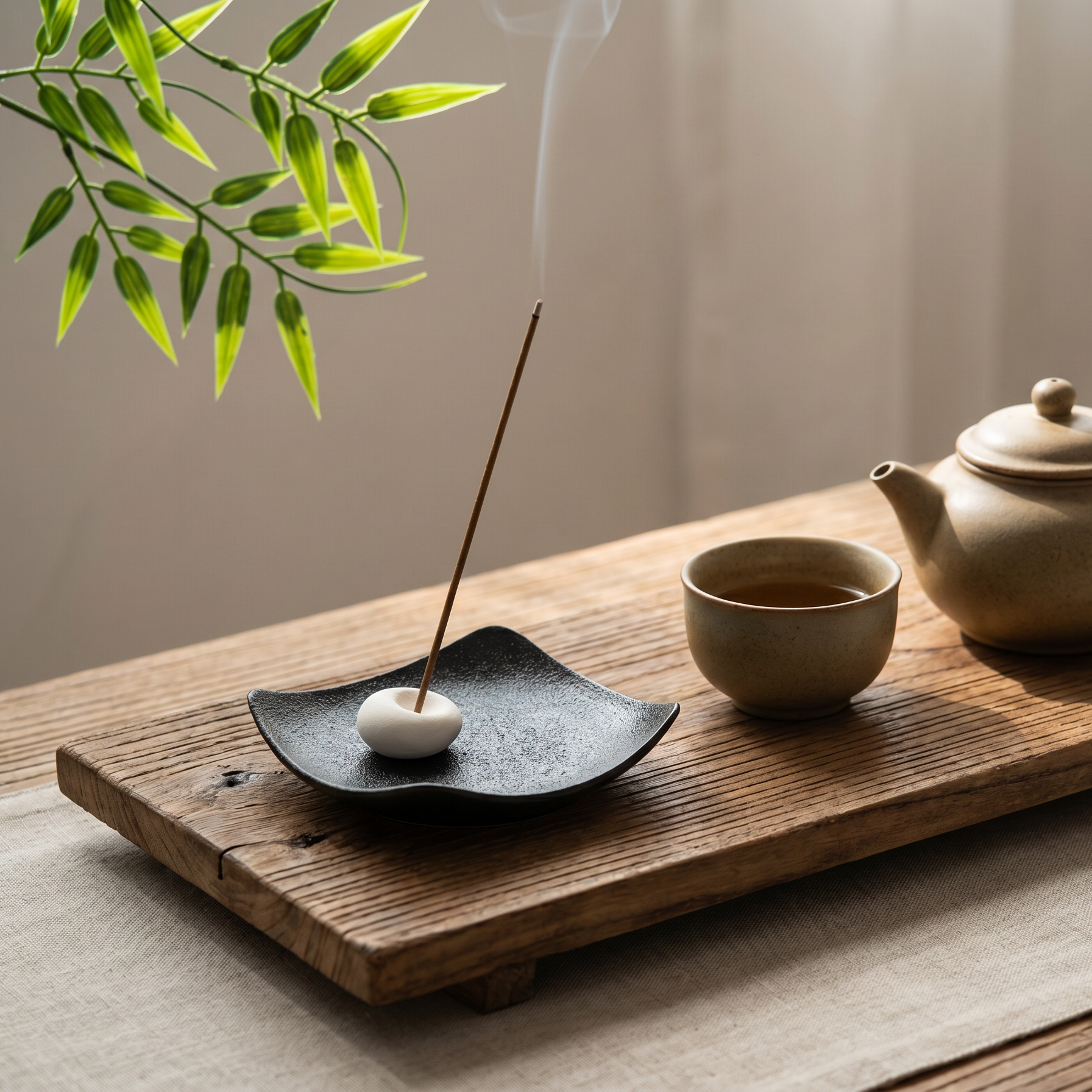 Wabi-Sabi Geometric Ceramic Incense Holder — closeup displaying jade-like luster and hand-carved petal details — artisan ceramic incense holder by OrientalScent