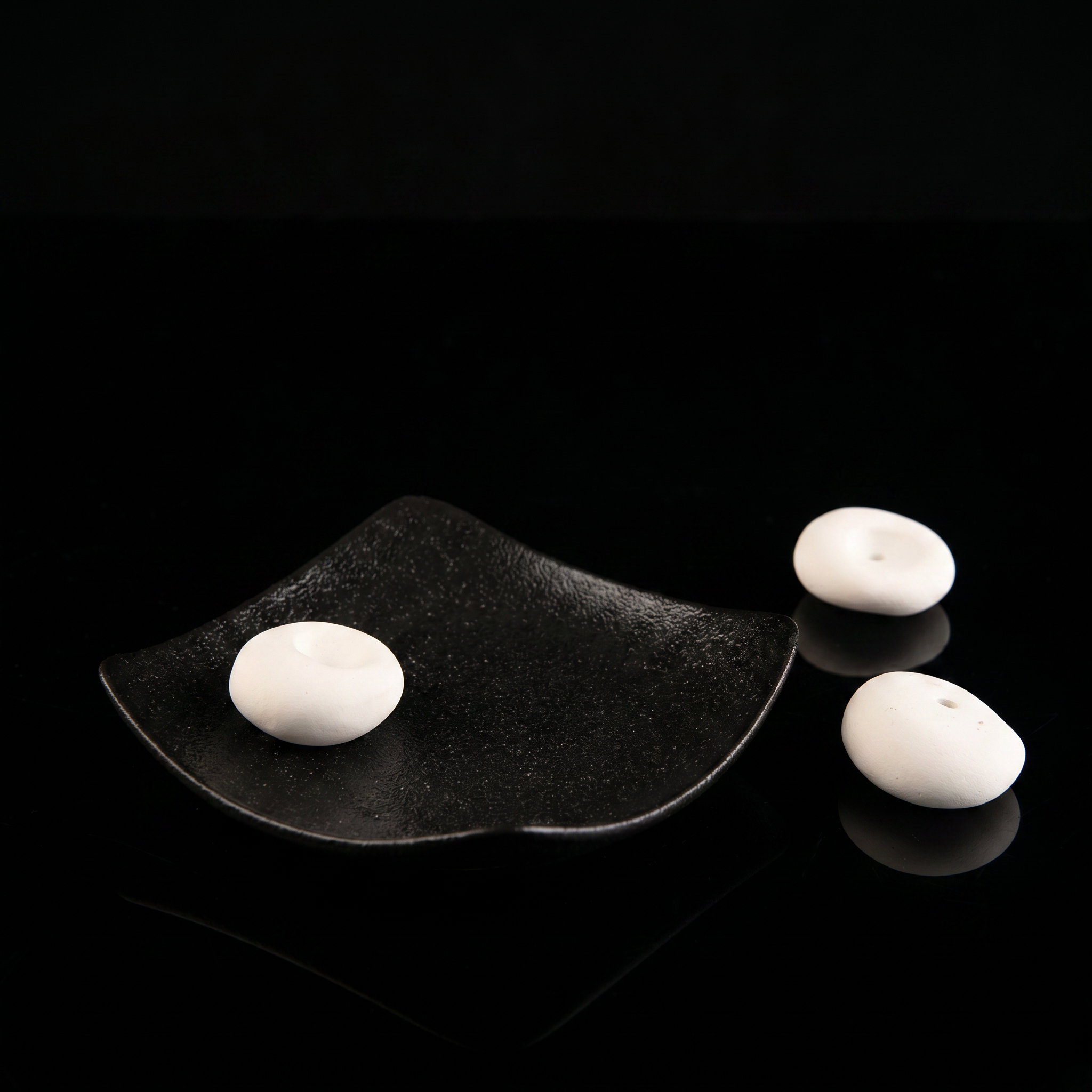 Wabi-Sabi Geometric Ceramic Incense Holder — Dehua white porcelain, blooming magnolia flower design — artisan ceramic incense holder by OrientalScent