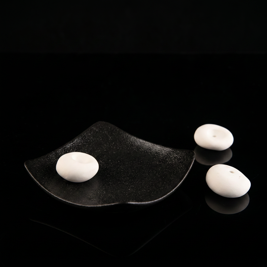 Wabi-Sabi Geometric Ceramic Incense Holder — Dehua white porcelain, blooming magnolia flower design — artisan ceramic incense holder by OrientalScent
