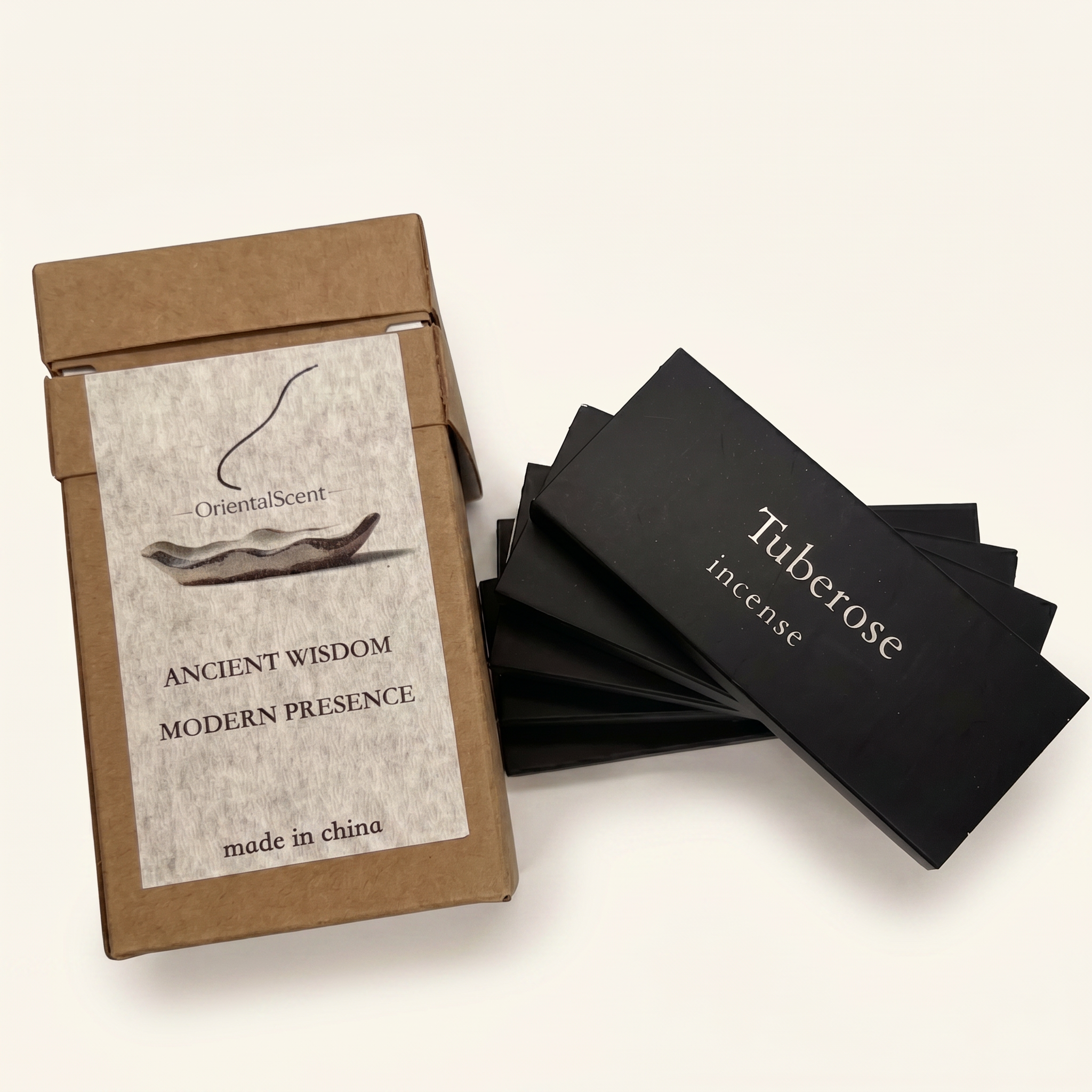 Charming Night Incense Set — Floral & Dreamy — closeup of hand-rolled incense sticks and alloy holder — handcrafted natural incense by OrientalScent