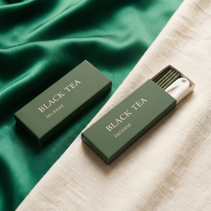 Black Tea Incense Set — Warm & Earthy — premium handcrafted incense sticks in matchbox packaging — handcrafted natural incense by OrientalScent