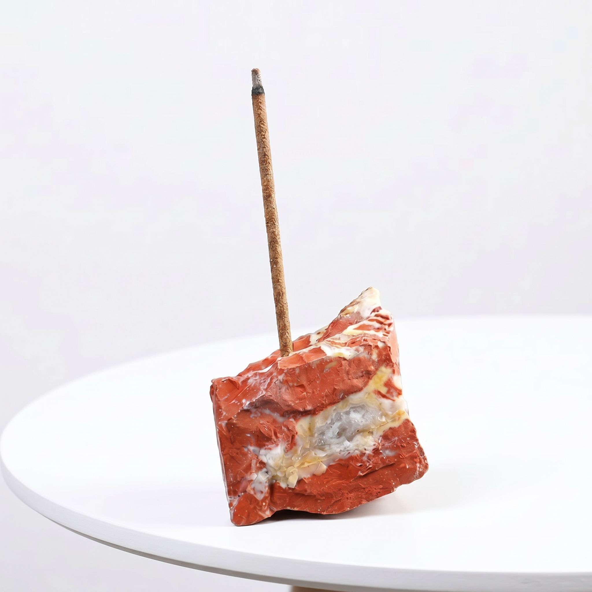 Natural Red Jasper raw stone incense holder — rich red stone with earthy bands — natural crystal home decor by OrientalScent