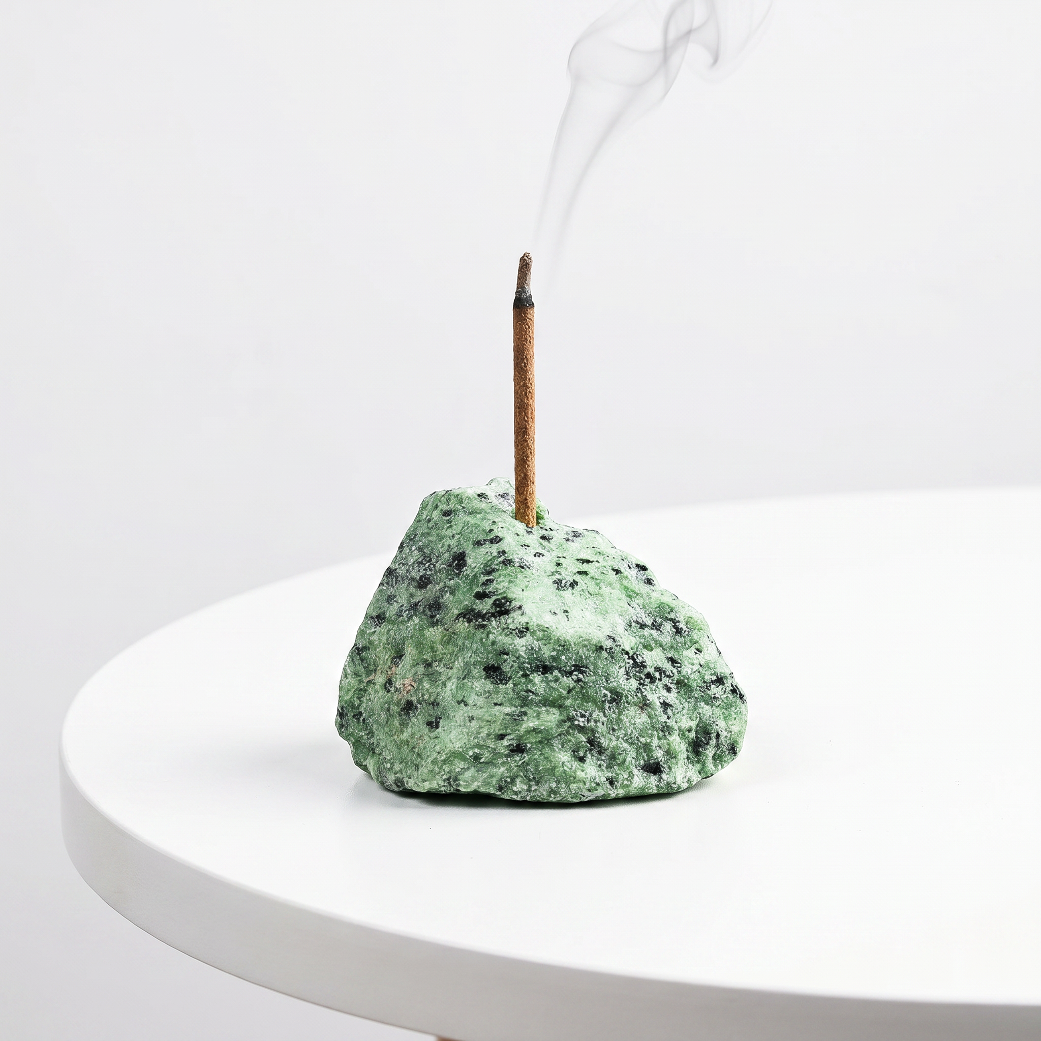 Natural Ruby in Zoisite raw stone incense holder — green zoisite matrix with embedded ruby crystals — natural crystal home decor by OrientalScent