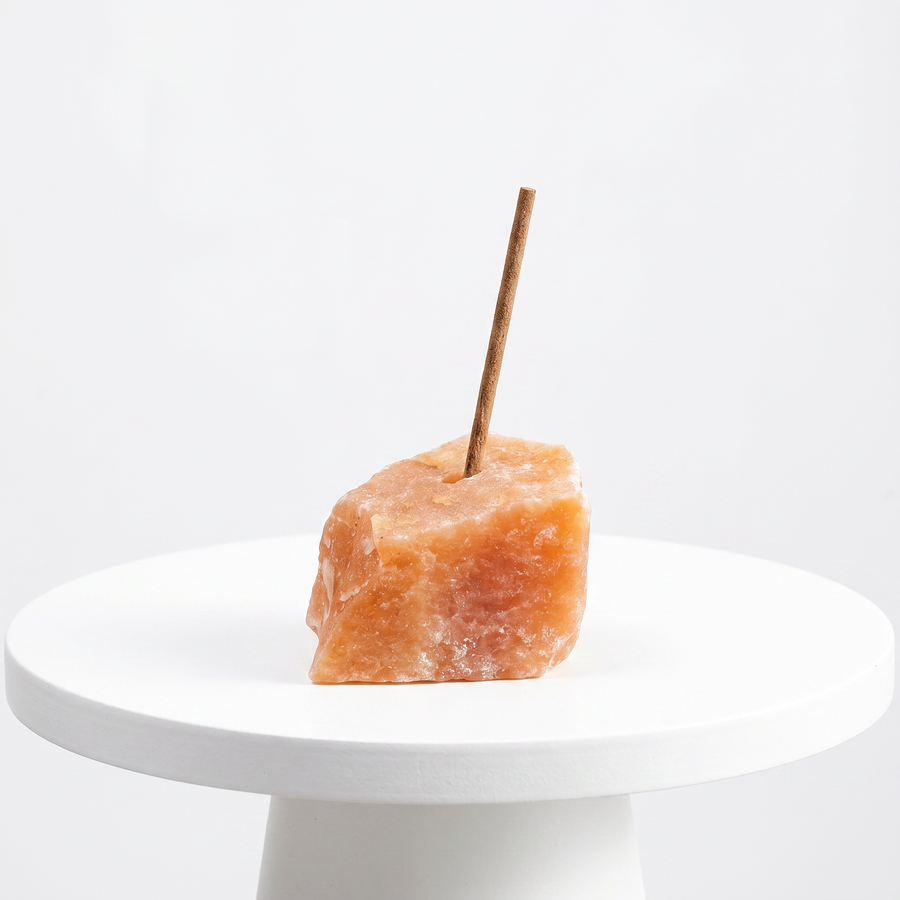 Natural Red Aventurine raw stone incense holder — deep red-brown quartzite with subtle shimmer — natural crystal home decor by OrientalScent