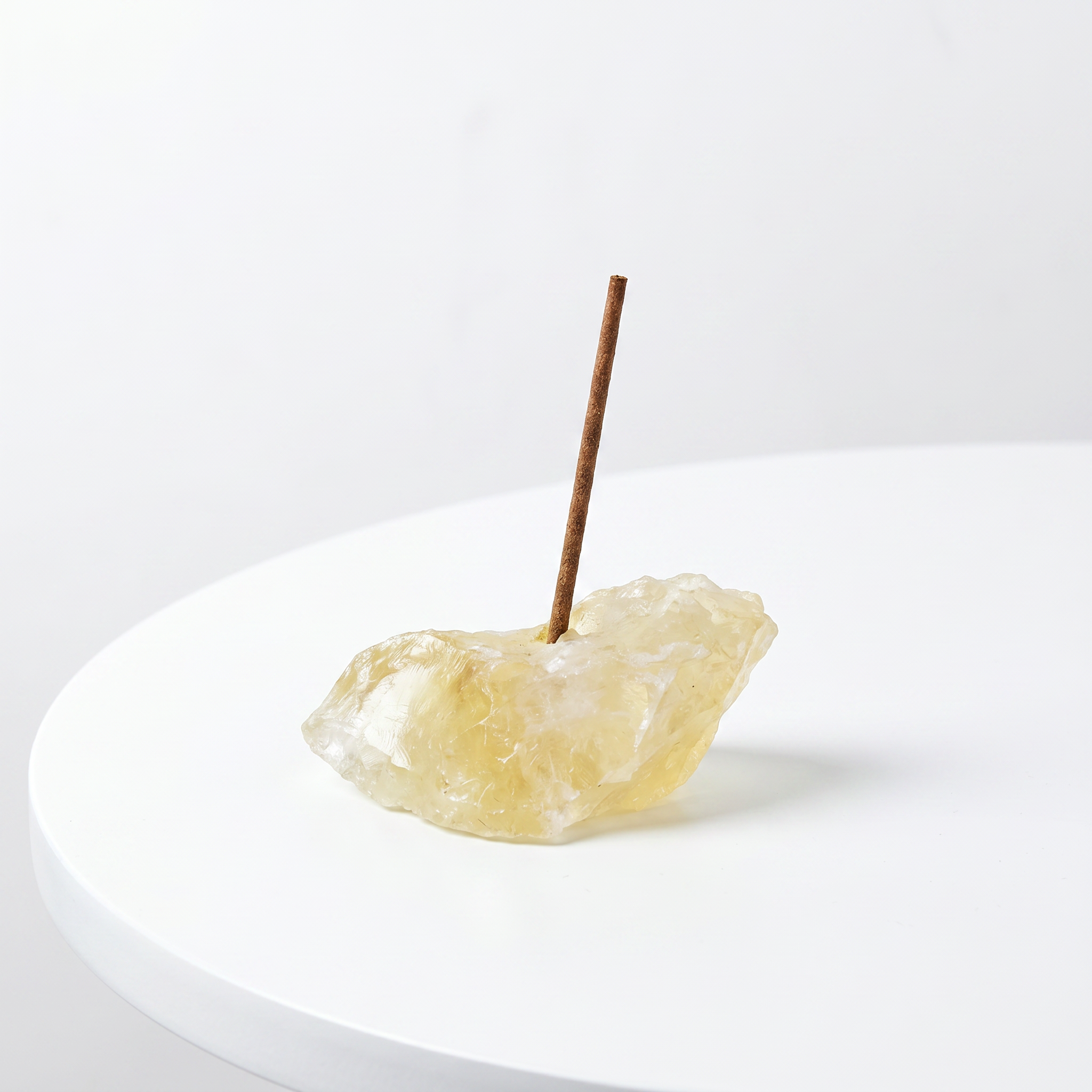 Natural Citrine raw stone incense holder — golden-yellow quartz crystal — natural crystal home decor by OrientalScent