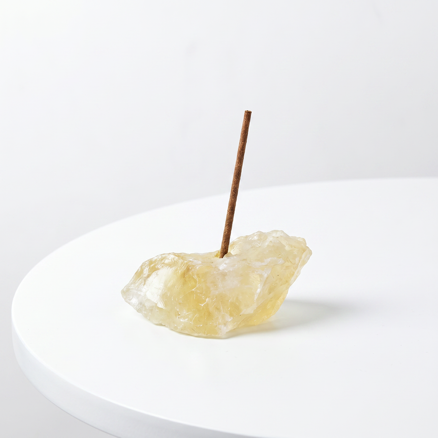 Natural Citrine raw stone incense holder — golden-yellow quartz crystal — natural crystal home decor by OrientalScent
