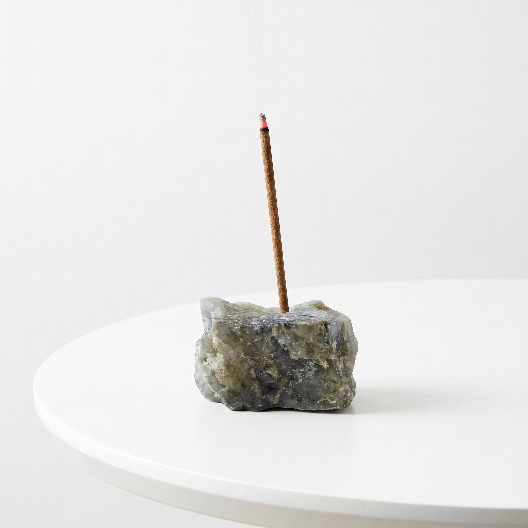 Natural Labradorite raw stone incense holder — grey stone with iridescent blue and gold flashes — natural crystal home decor by OrientalScent