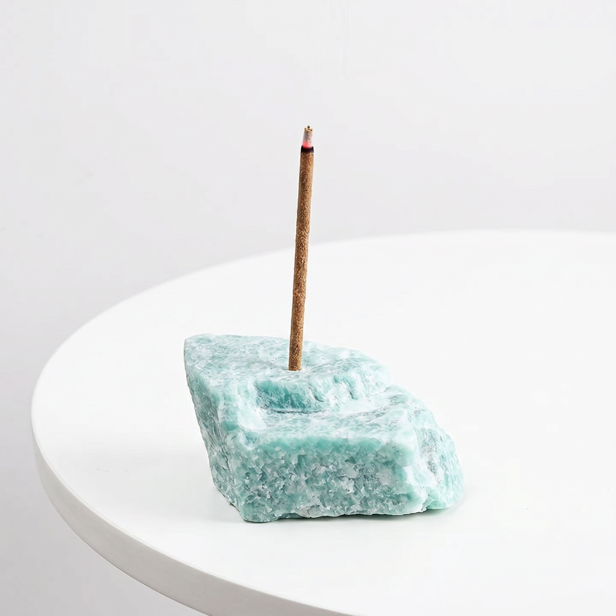 Natural Amazonite raw stone incense holder — blue-green mineral with natural veining — natural crystal home decor by OrientalScent