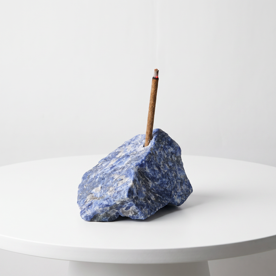 Natural Blue Vein Stone raw stone incense holder — blue-grey stone with distinctive veining — natural crystal home decor by OrientalScent