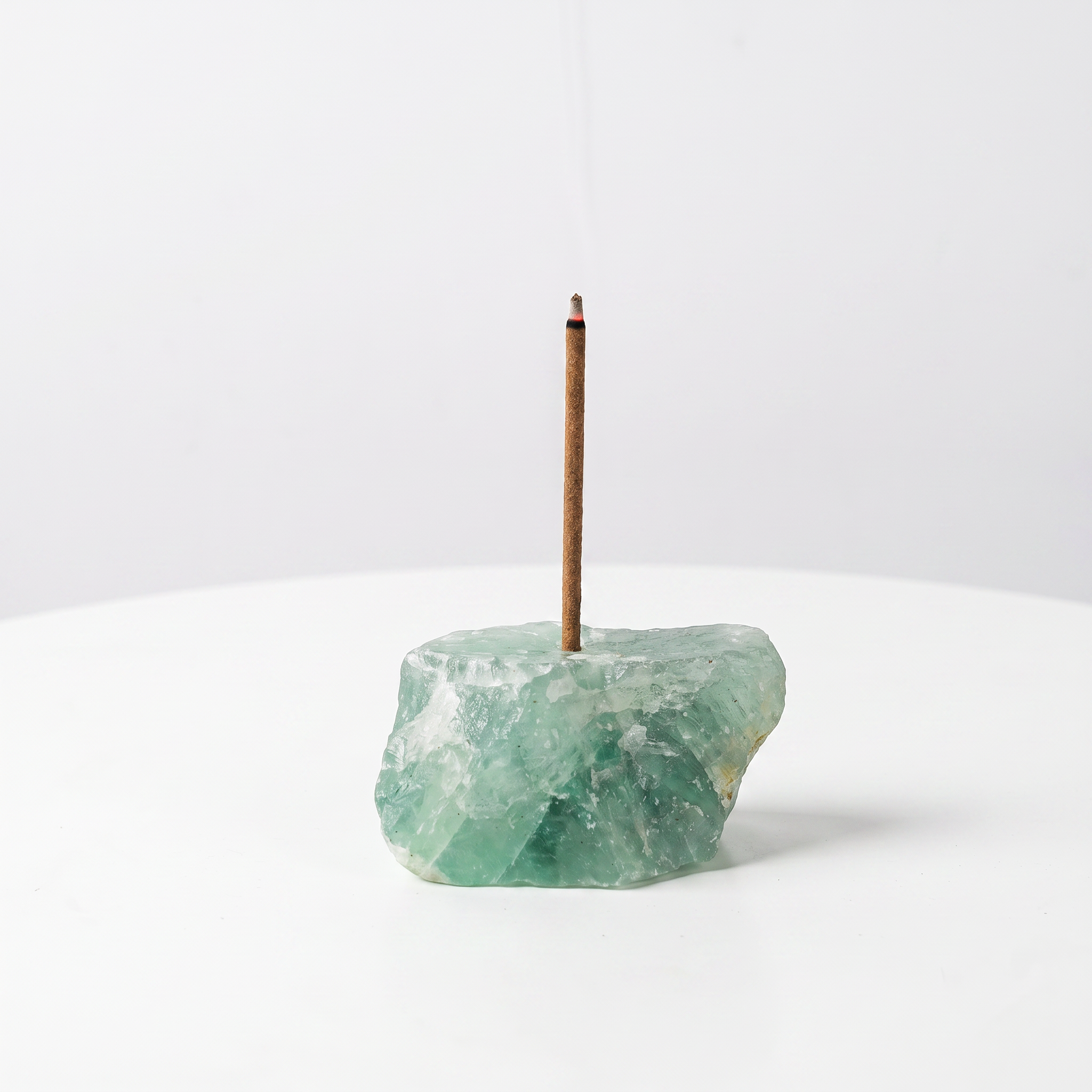 Natural Green Fluorite raw stone incense holder — green translucent mineral with cubic formations — natural crystal home decor by OrientalScent