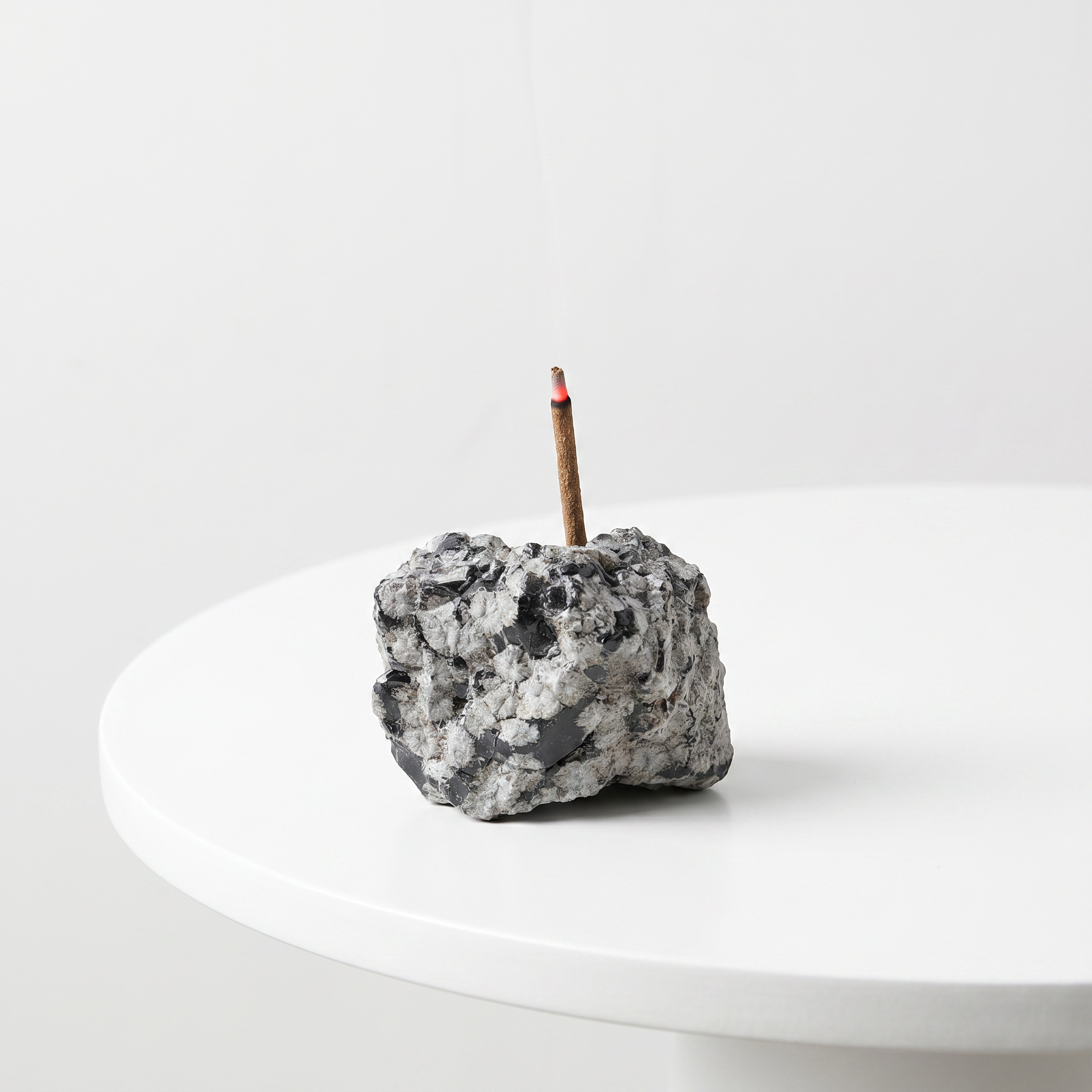 Natural Snowflake Obsidian raw stone incense holder — black volcanic glass with white snowflake patterns — natural crystal home decor by OrientalScent