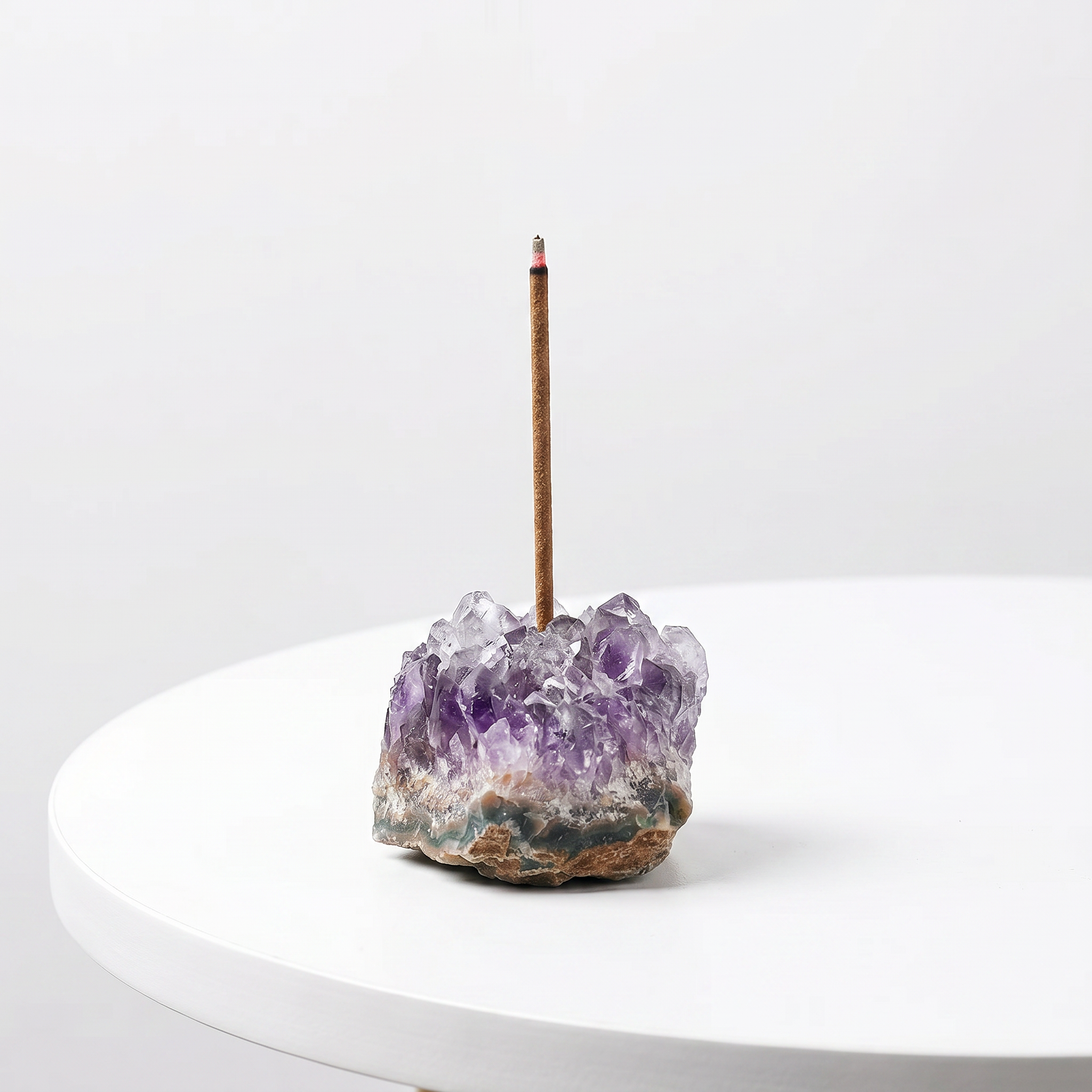Natural Amethyst Cluster raw stone incense holder — large purple crystal cluster specimen — natural crystal home decor by OrientalScent