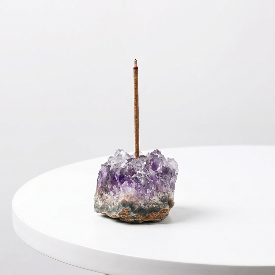 Natural Amethyst Cluster raw stone incense holder — large purple crystal cluster specimen — natural crystal home decor by OrientalScent
