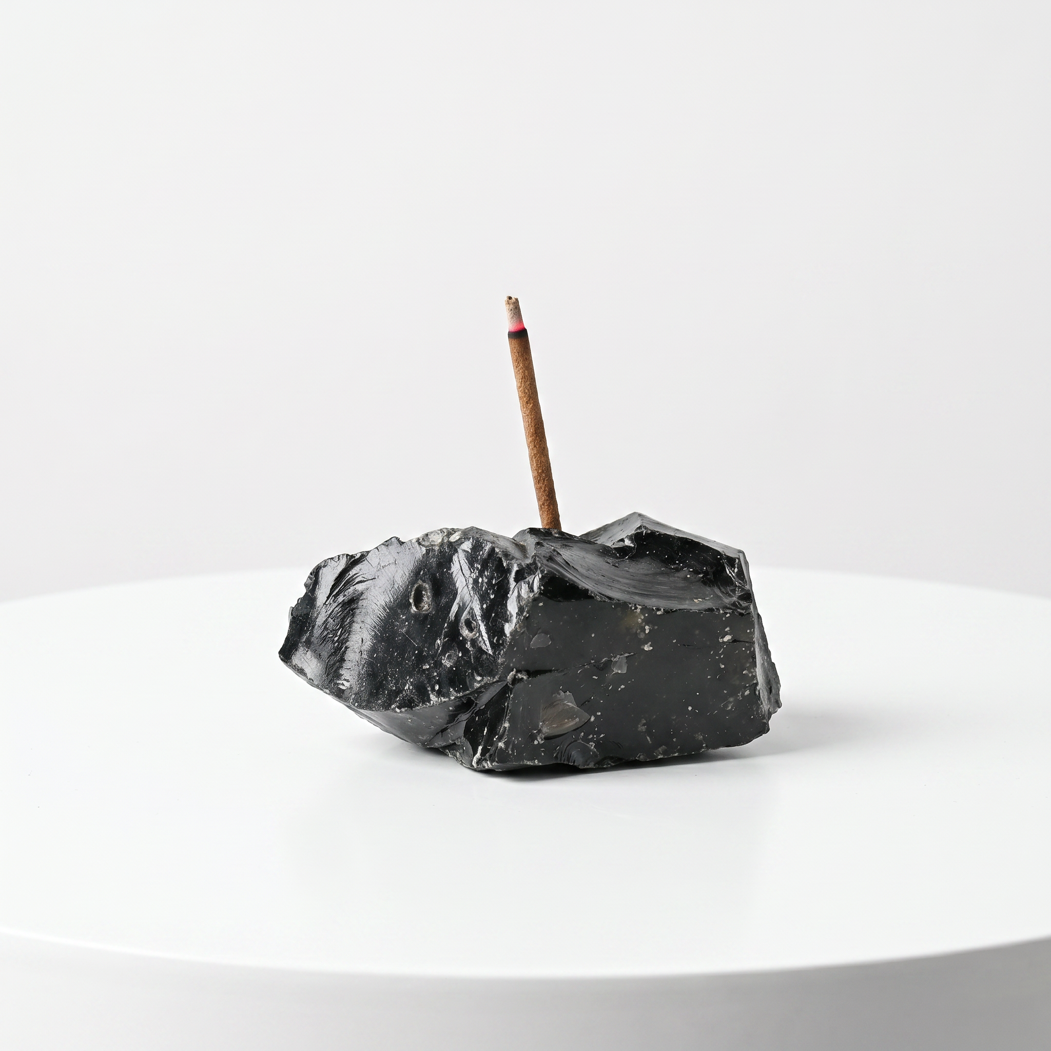 Natural Obsidian raw stone incense holder — deep black volcanic glass with smooth surface — natural crystal home decor by OrientalScent