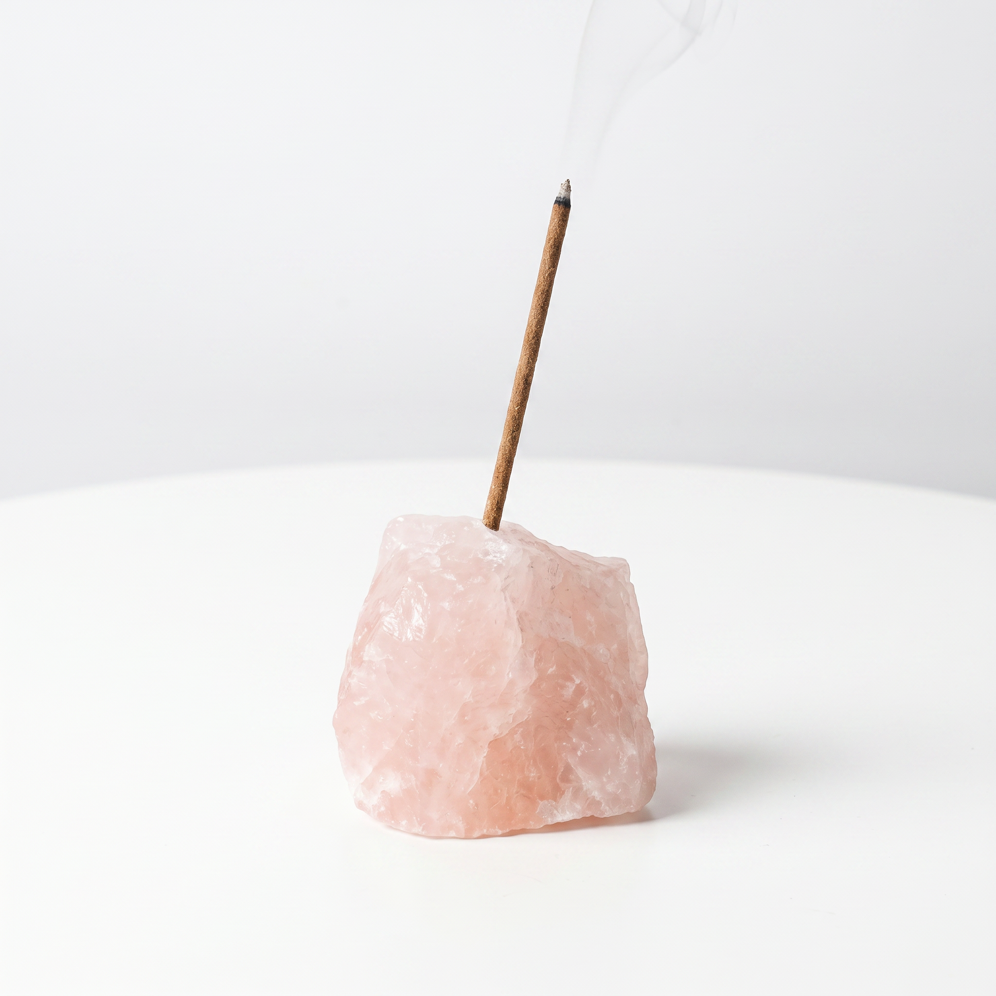 Natural Rose Quartz raw stone incense holder — soft pink crystal, stone of love — natural crystal home decor by OrientalScent