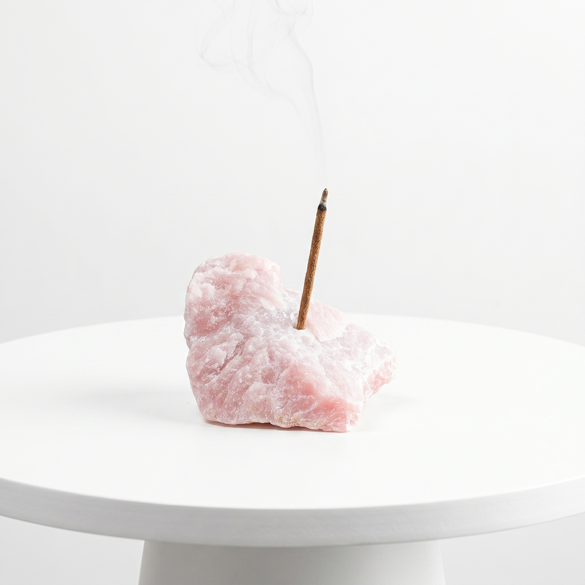 Natural Pink Opal raw stone incense holder — soft pink stone with smooth matte surface — natural crystal home decor by OrientalScent