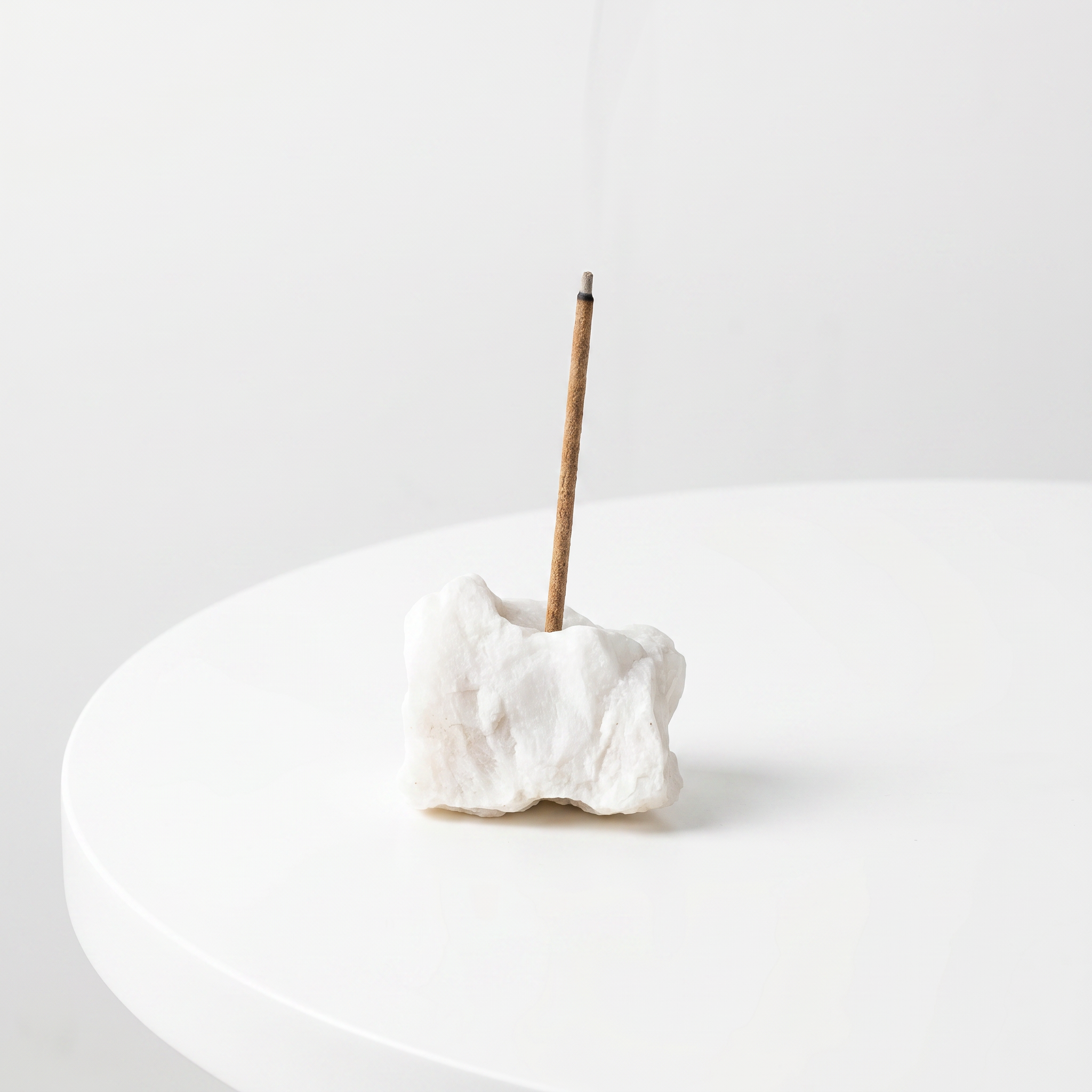 Natural White Marble raw stone incense holder — smooth white stone with grey veining — natural crystal home decor by OrientalScent