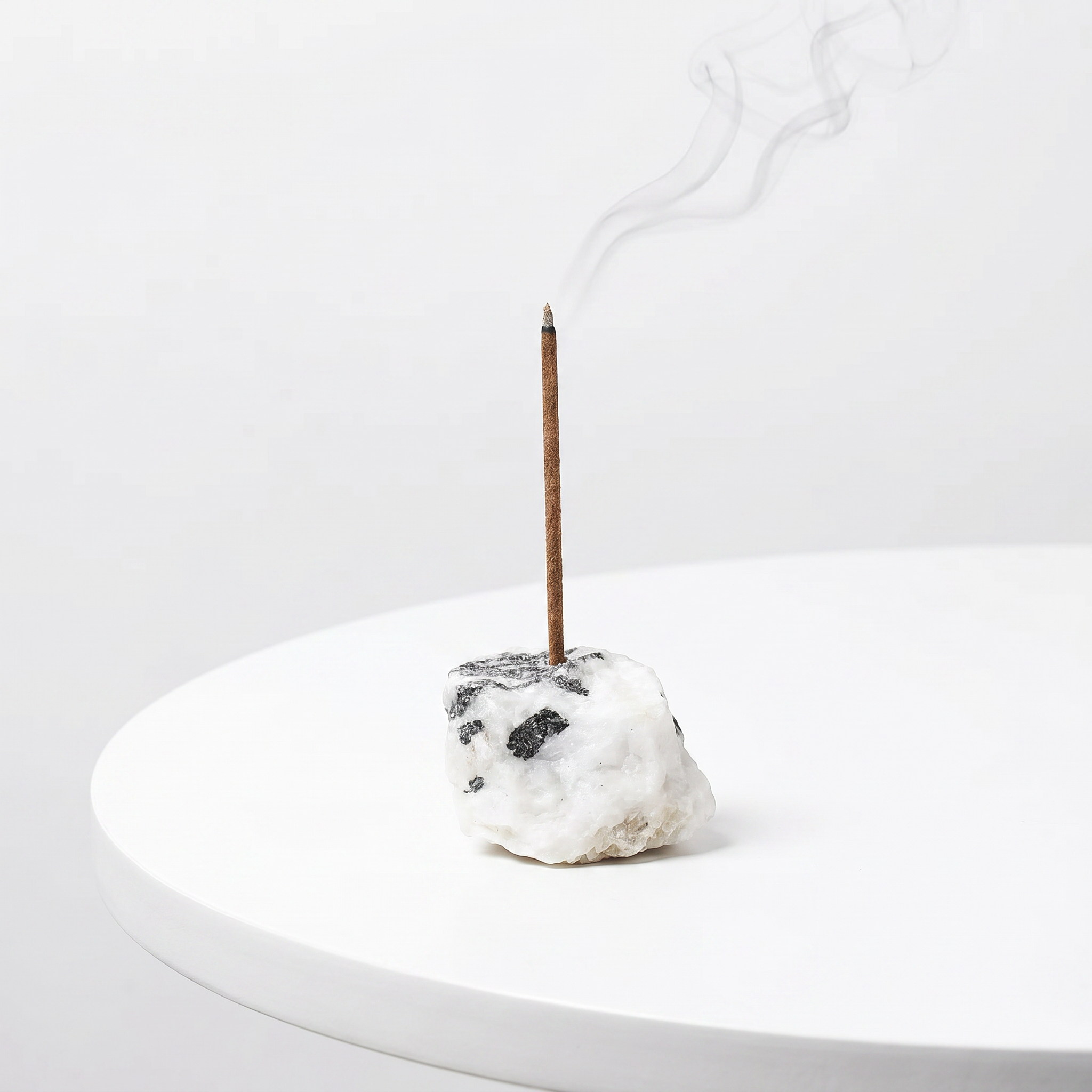 Natural Zebra Jasper raw stone incense holder — black and white banded stone — natural crystal home decor by OrientalScent