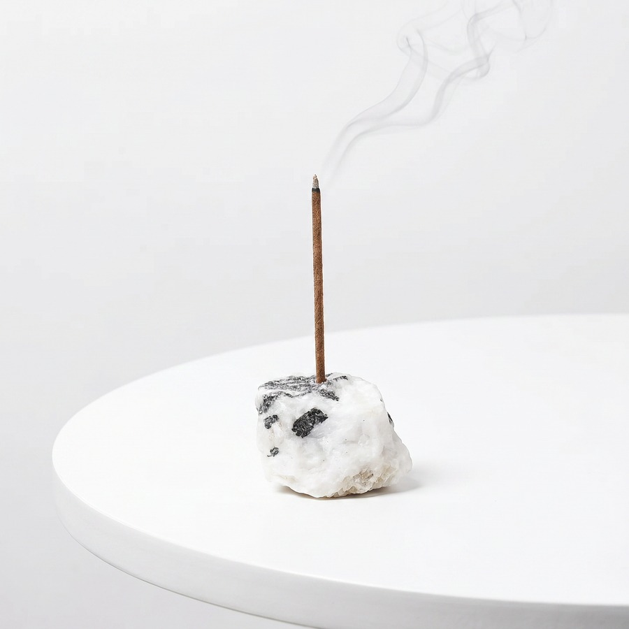 Natural Zebra Jasper raw stone incense holder — black and white banded stone — natural crystal home decor by OrientalScent