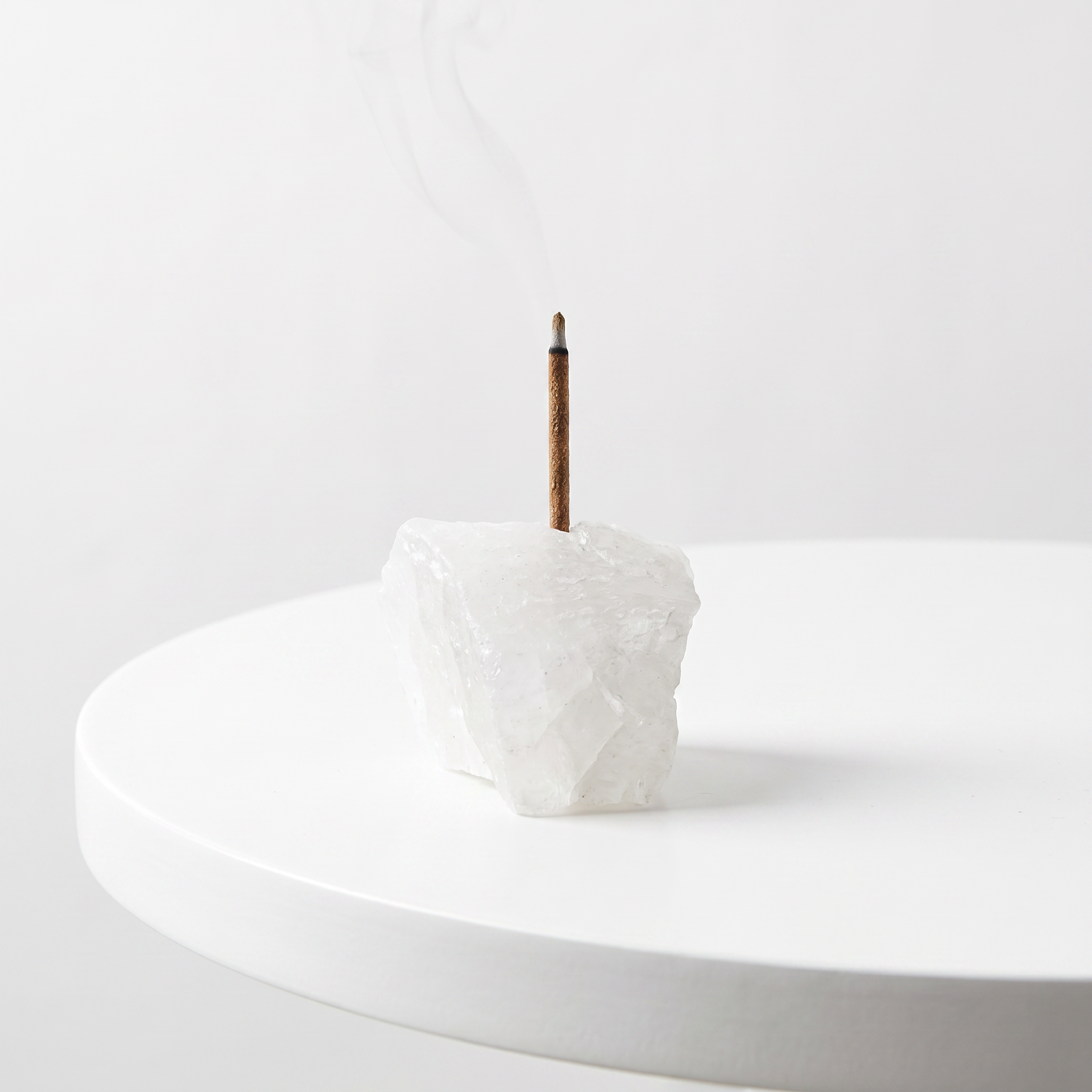 Natural White Crystal raw stone incense holder — clear quartz crystal cluster — natural crystal home decor by OrientalScent