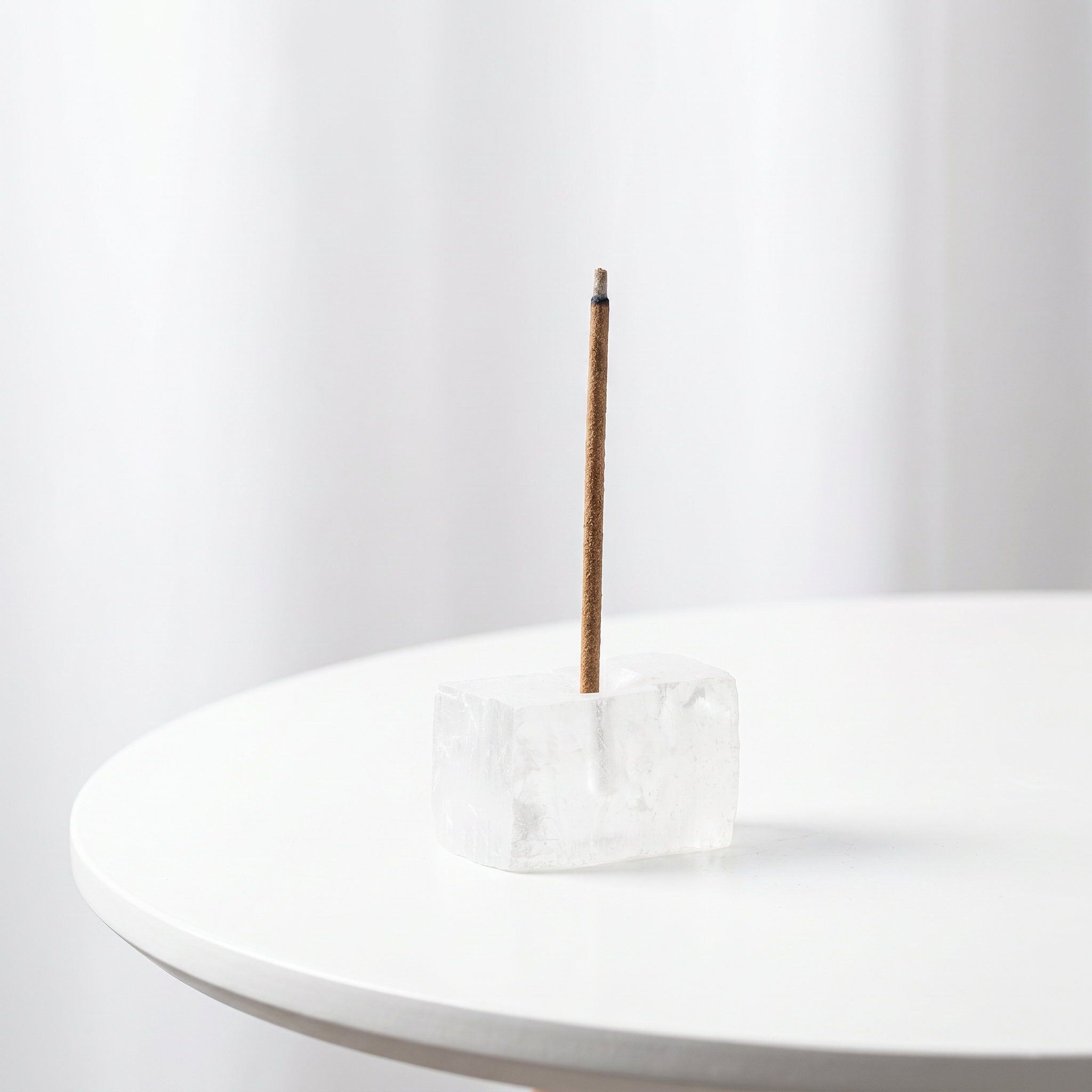 Natural White Calcite raw stone incense holder — pearly white mineral with waxy luster — natural crystal home decor by OrientalScent