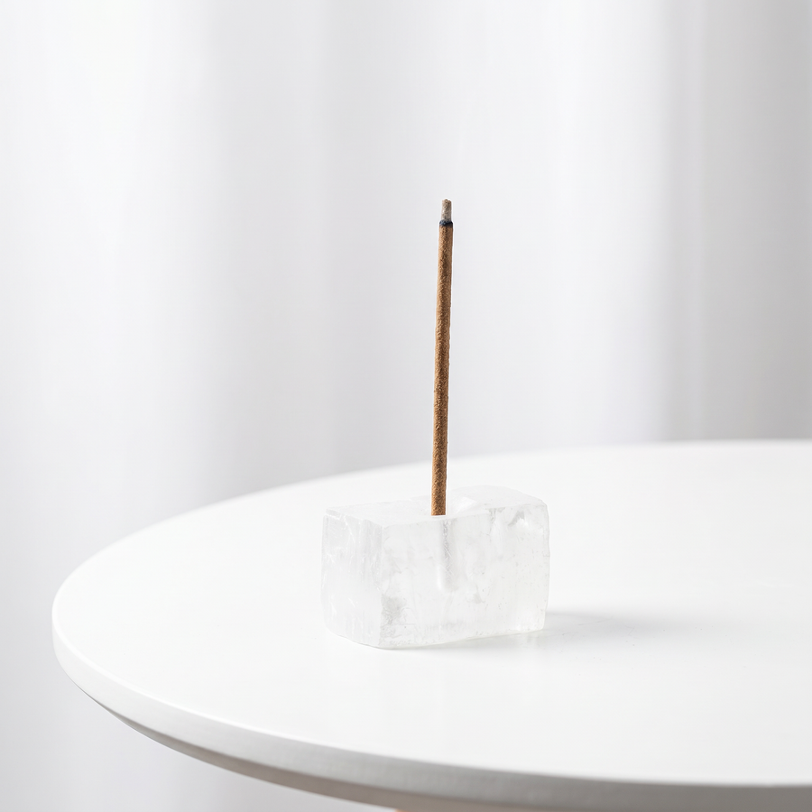Natural White Calcite raw stone incense holder — pearly white mineral with waxy luster — natural crystal home decor by OrientalScent
