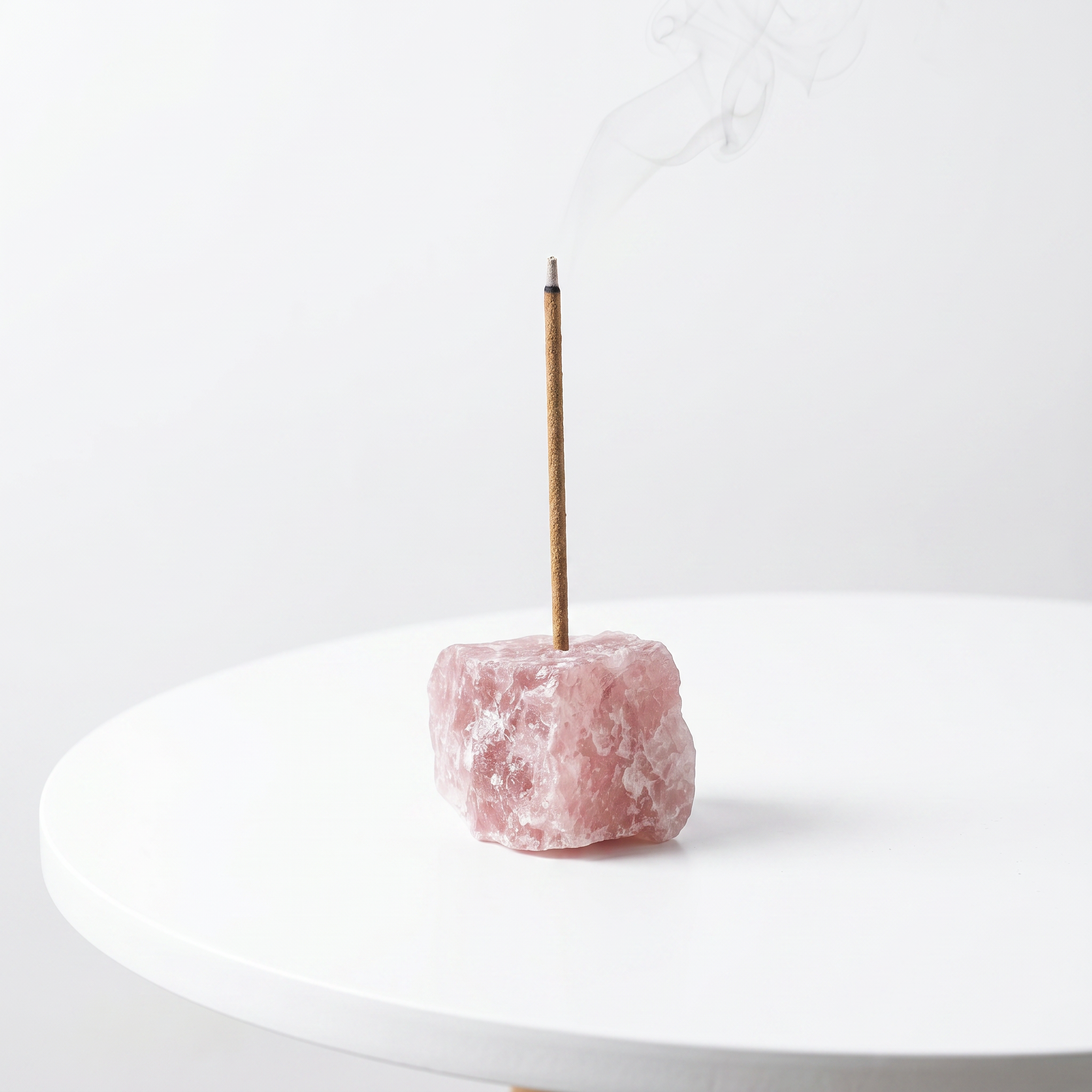 Natural Strawberry Quartz raw stone incense holder — pink crystal with sparkling inclusions — natural crystal home decor by OrientalScent